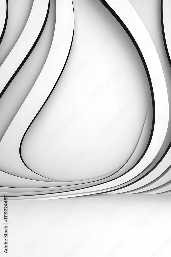 Poster abstract background featuring smooth, flowing lines with a minimalist design in black and white, per
