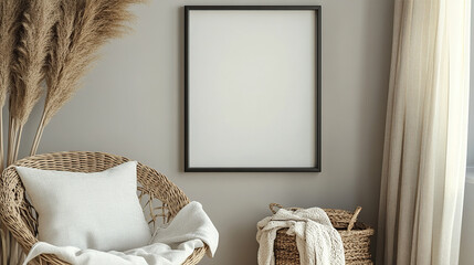 Modern living room, white picture frame, home, sofa, light, simple style