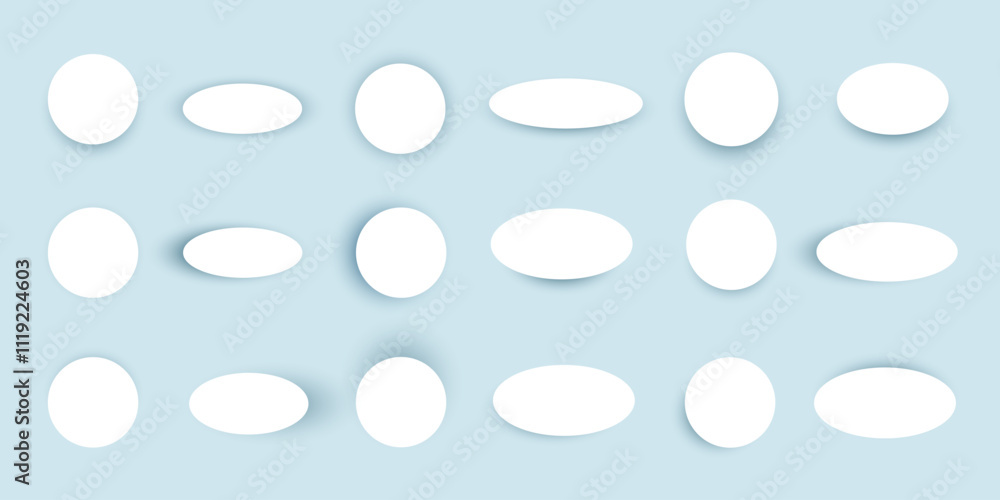 Poster button shadows collection. simple shapes with shadow overlay effect. set of realistic vector icons