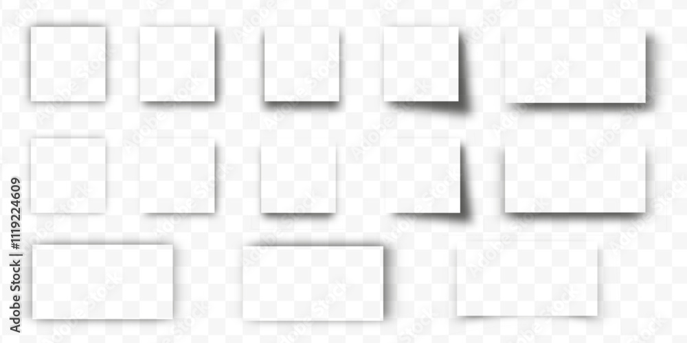 Poster shadow overlay effect collection. square and rectangle box transparent shadows set. soft shades isol