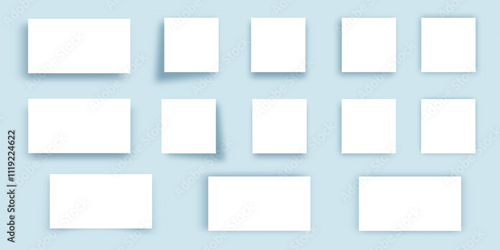 Poster button shadows collection. simple shapes with shadow overlay effect. set of realistic vector icons