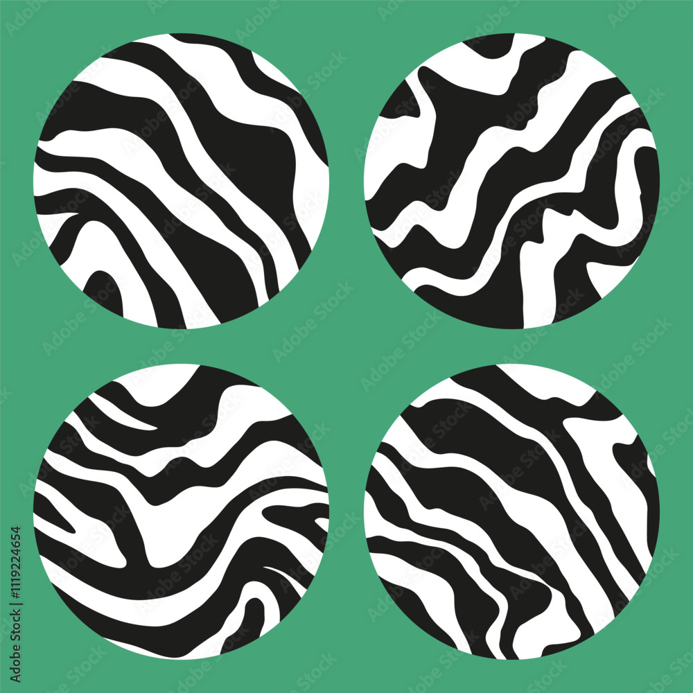 Poster trendy monochrome background collection. simple wavy pattern set with black and white lines. doodle 