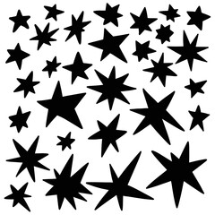 Doodle star collection. Hand drawn vector stars and sparkles symbols set