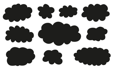 Doodle cloud collection. Set of cute kid`s style clouds isolated on white. Naive style childish vector art