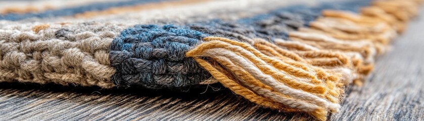 Close-Up of Handwoven Rug: Detailed View of Intricate Knotted Fringe Design