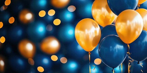 Bright blue and orange balloons create a festive atmosphere, perfect for celebrations and special occasions.