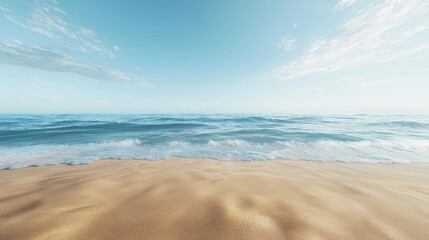 Obraz premium Serene Coastal Beach Scene Golden Sand Calm Ocean Blue Sky