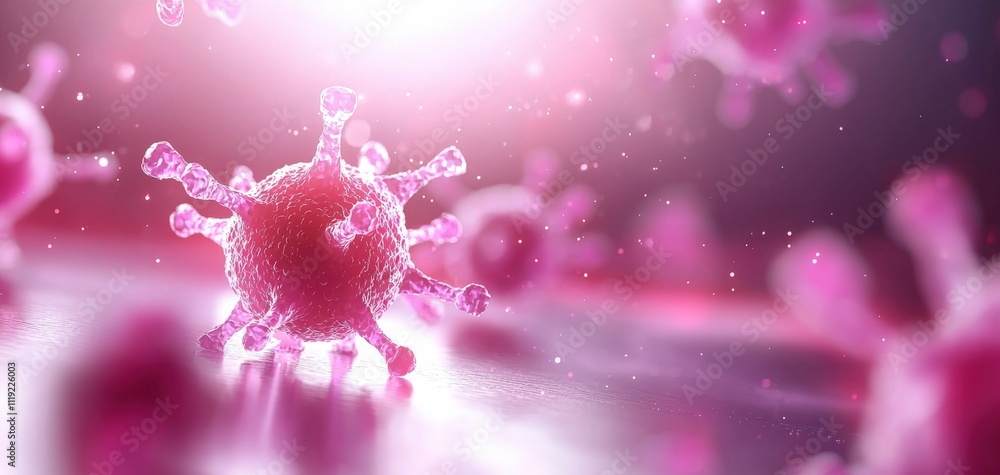 Aufkleber close-up of a virus structure under a microscope, showcasing intricate details and vibrant colors, i