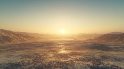 Fototapeta premium Serene Desert Sunset Landscape Golden Hour Dunes Mountains Horizon