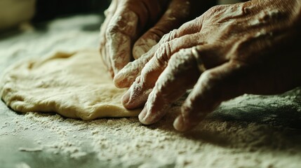 Closeup of Hands Shaping Dough Covered in Flour