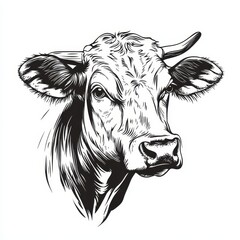Vector illustration consisting of black lines on a clean white background, image of a dairy cow.