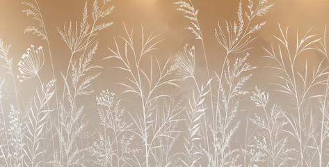 Wallpaper design for the wall. Botanical drawing, plants and flowers. Mural design for the interior. Textile design.