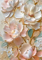 3D embossed oil painting, pastel-colored flower