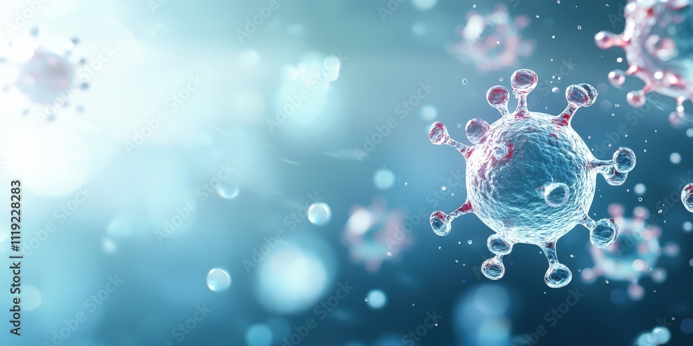 Poster detailed visualization of virus particles in a microscopic view, highlighting their structure and im