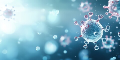 Detailed visualization of virus particles in a microscopic view, highlighting their structure and impact on health.