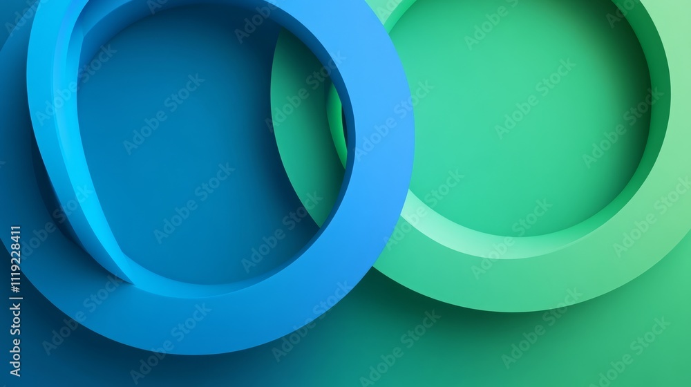Poster abstract teal and green overlapping circles, 3d rendering.