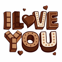 Sticker design of I LOVE U chocolate illustration