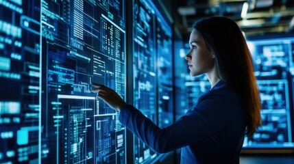 Woman Interacting with a Large Digital Screen