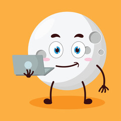 cute success business expression of moon cartoon character carry laptops