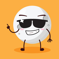 cute cool expression of moon cartoon character wear sunglasses 