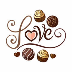 sticker design of love in Chocolate background