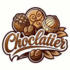 sticker design of chocolatier in Chocolate background