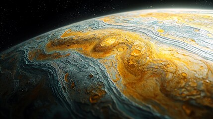 Stunning Golden Teal Planet Surface Cosmic Abstract Background