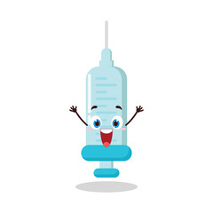 cute celebration jump expression of syringe cartoon character