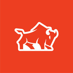 White Outline Bull on Red Background