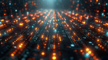 Obraz premium Abstract digital data flow, glowing lines and particles.