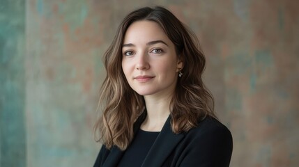 Fototapeta premium Young Woman Portrait Brown Hair Black Blazer