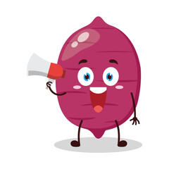 cute happy expression of sweet potato cartoon character carry megaphone