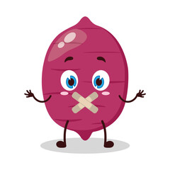 cute shut up expression of sweet potato cartoon character mouth closed with plaster