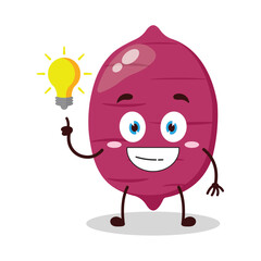 cute creative expression of sweet potato cartoon character with shiny lamp