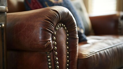 A leather couch with a pillow on it