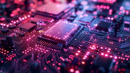 Obraz premium Circuit board futuristic server processing code on a technology background, Ai Generative.