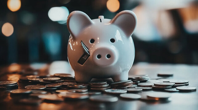 Broken piggy bank with coins scattered around, symbolizing financial struggle and the need for careful budgeting and saving.