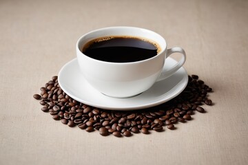 Fototapeta premium there is a cup of coffee on a saucer with coffee beans