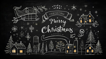 Obraz premium Merry Christmas logo, chalkboard drawing style, animated Christmas logo, Christmas animation, holiday logo design, Christmas chalkboard art, festive logo animation, Christmas period footage, animated 