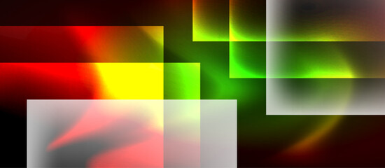 Fototapeta premium Glass squares with neon shiny light abstract background