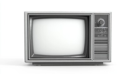 Vintage Television Set with Silver Frame and Knobs on White Background in Pristine Condition, Retro Technology Concept