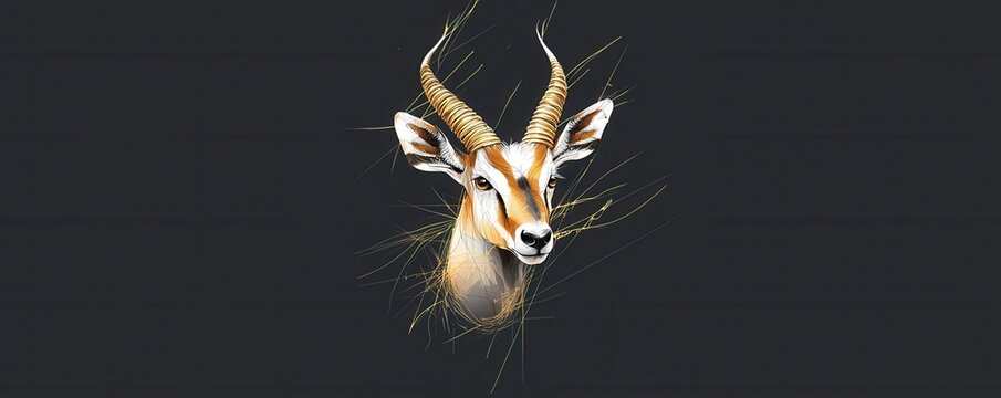 South african springbuck head graphic nature scene minimalist art