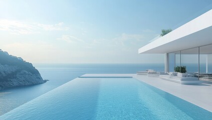 Fototapeta premium Modern Minimalist Villa with Infinity Pool and Sea Views