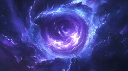 An abstract glowing vortex of blue and purple, radiating light and energy in a swirling, dynamic pattern. Perfect for futuristic, sci-fi, or digital art projects.
