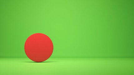A red ball is sitting on a green background