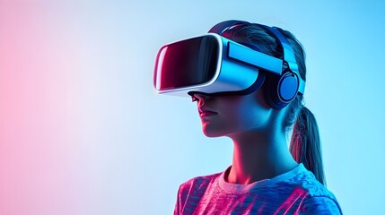 Virtual Reality Teacher Wearing Headset in White Studio Setting