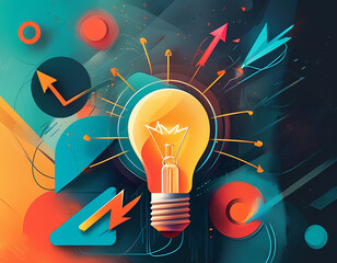 Dynamic Innovation and Creativity Abstract Illustration with Light Bulbs, Arrows, and Circuit Lines