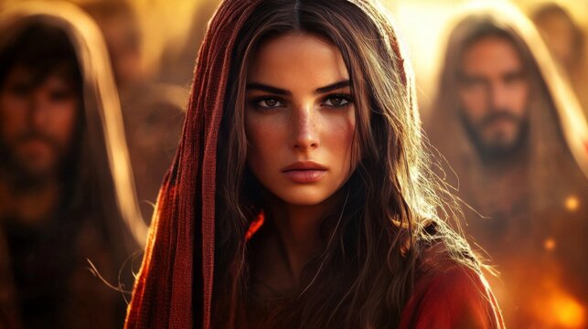 A captivating portrayal of Rahab in the biblical narrative, with a focus on the scarlet cord. 