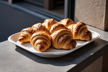 there are a lot of croissants on a plate on a table