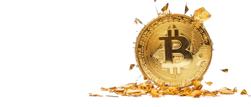 Golden Bitcoin symbol with shattered background. transparent background - Powered by Adobe